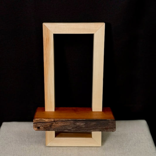 Contemporary Framed Shelf made by Chris Pollard in Kennebunkport, Maine featuring natural poplar and cherry wood